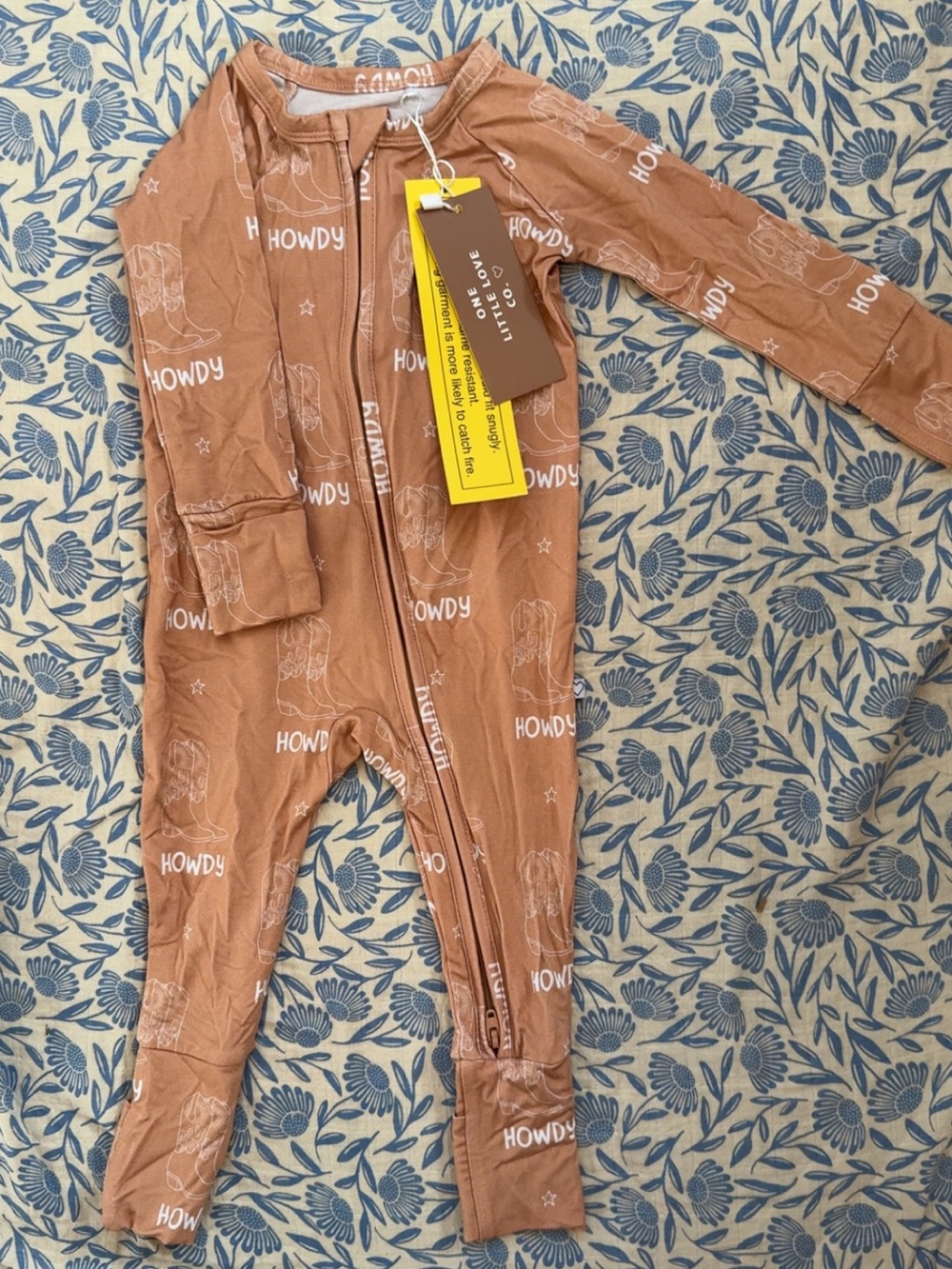 Bamboo Zip Footie in Dusty Brown - Howdy Print